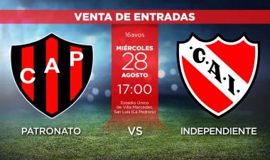 COMIENZA ESTE LUNES LA VENTA PRESENCIAL DE ENTRADAS PARA EL PARTIDO DE INDEPENDIENTE – PATRONATO POR LA COPA ARGENTINA