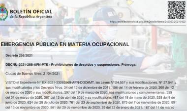 BOLETÍN OFICIAL: OFICIALIZARON PRÓRROGA DE PROHIBICIÓN DE DESPIDOS Y EXCLUYEN A LA CONSTRUCCIÓN