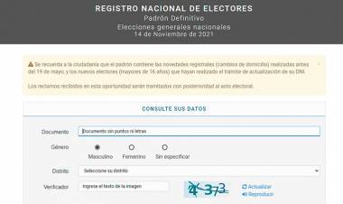 YA SE PUEDE CONSULTAR EL PADRÓN DEFINITIVO PARA ELECCIONES LEGISLATIVAS DEL 14 DE NOVIEMBRE