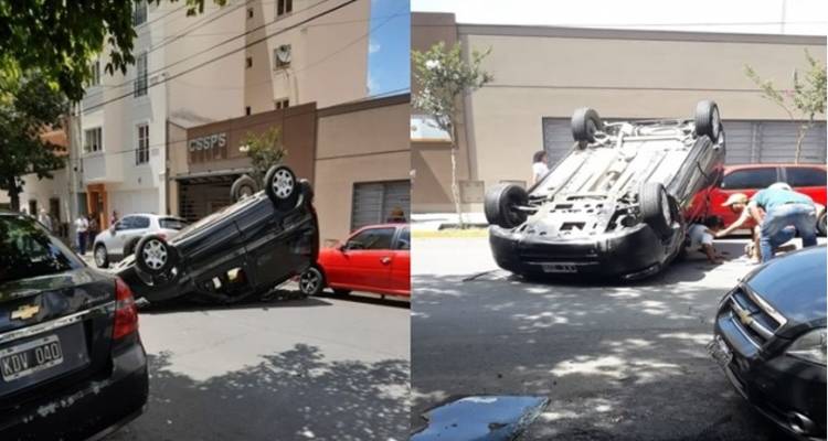 TREMENDO CHOQUE Y VUELCO EN EL CENTRO SALTEÑO