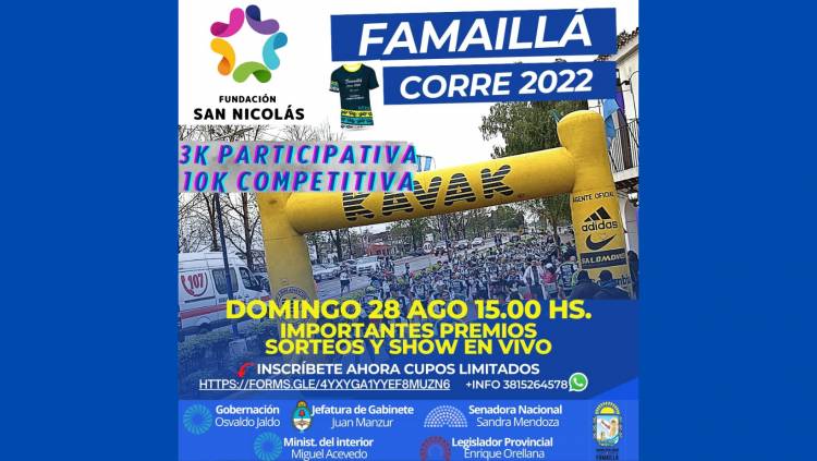 TUCUMÁN: ESTE DOMINGO 28 DE AGOSTO "FAMAILLÁ CORRE"