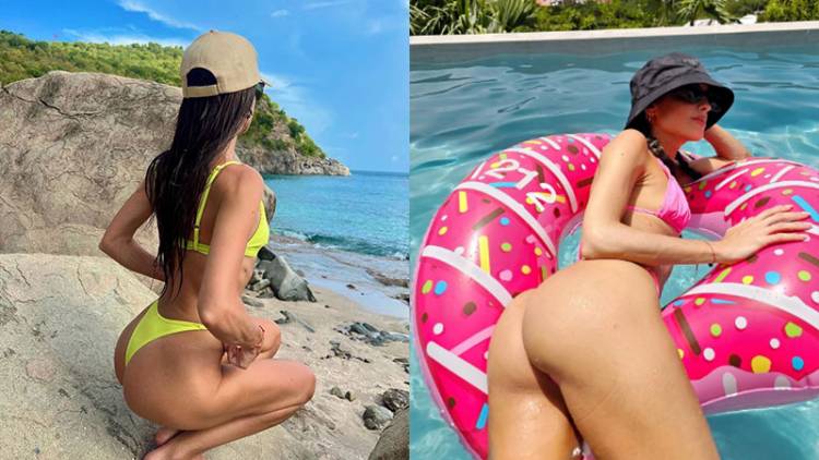 EL SENSUAL DESTAPE DE UNA PERIODISTA EN LA PLAYA, DE FRENTE Y DE ESPALDAS